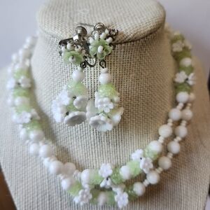 Elegant White and Green Floral Jewelry Set